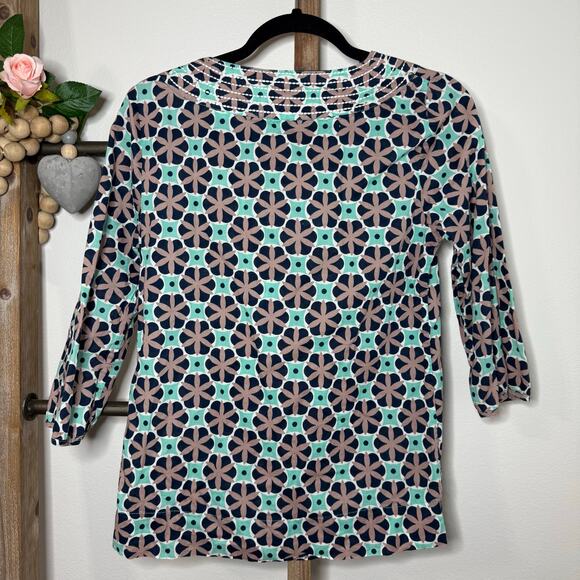 Boden‎ Geometric Medallion Print Cotton 3/4 Sleeve Blouse Size 4 - Picture 5 of 8